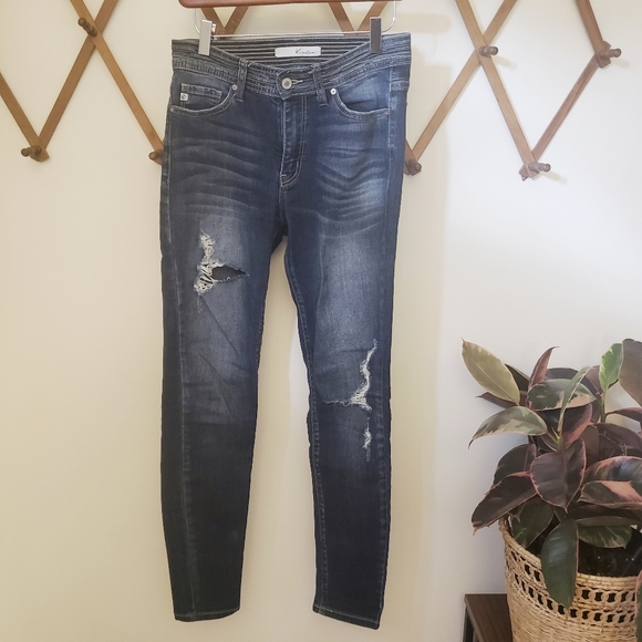 KanCan Denim - Kancan Distressed High Rise Dark Wash Skinny Jeans